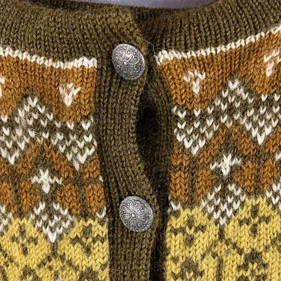 O. Allers Nilssen Wool Cardigan Women XS Cream Olive Fair Isle Norway *See Desc* - Picture 2 of 7